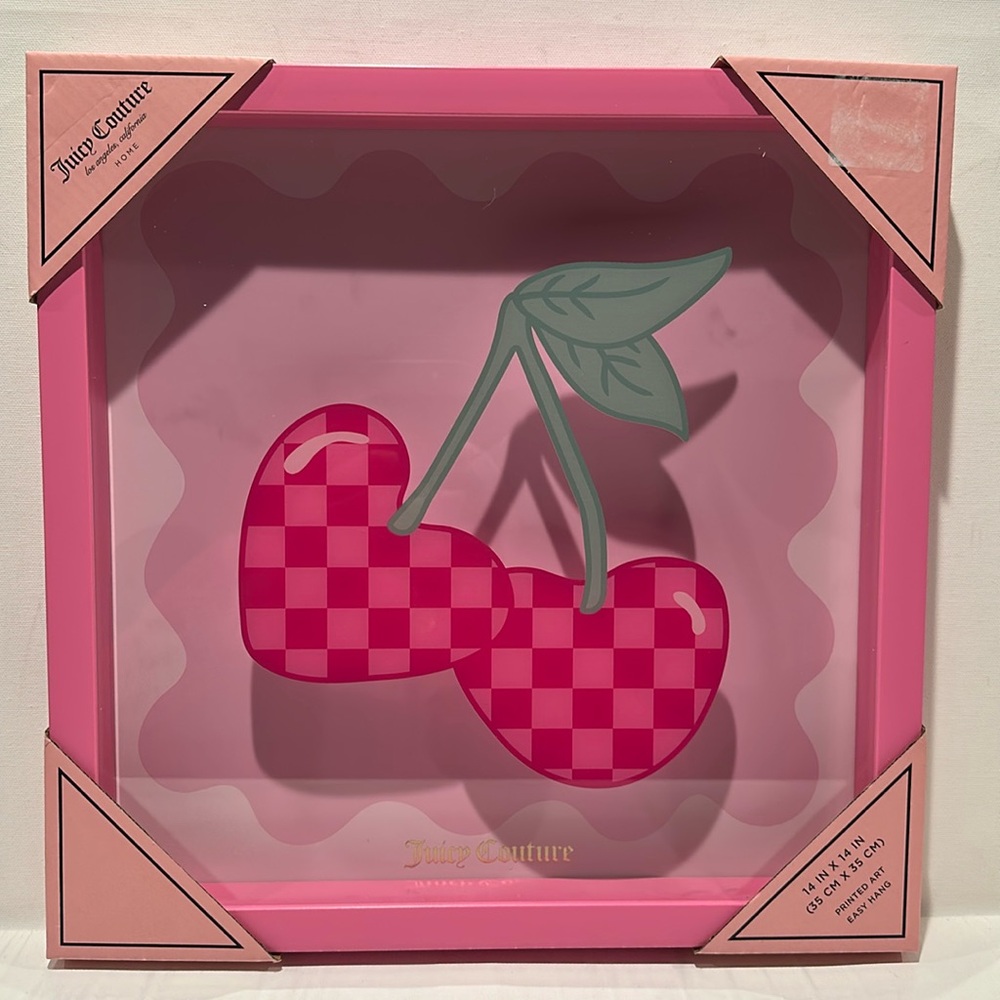 Juicy Couture Cavas Wall Hanging Art with attachment for hanging on the back.